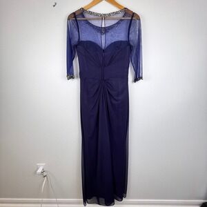 Rina diMontella Purple Mother of the Bride Formal Gown Prom Event Jeweled Sheer